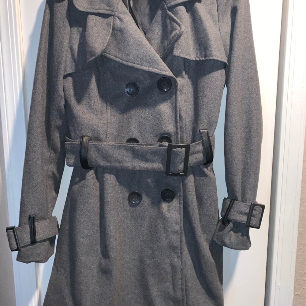 Grey Trench Coat Double Breasted Belt Charlotte Russe Women Medium